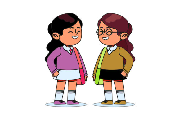 Back to School Two Woman Outline Style