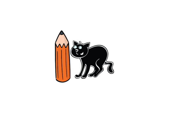 Cat Black Back to School -Big Pencil Svg