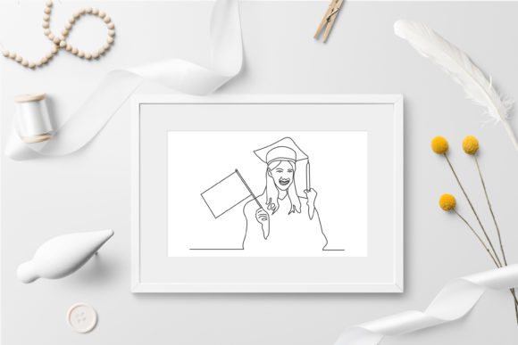 Continuous One Line of Graduate Woman Graphics