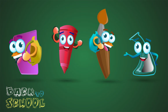 Cool School Supplies Cartoon Character Graphics