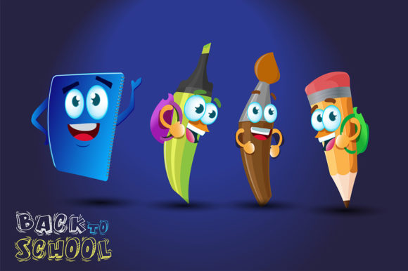 Funny School Supply Cartoon Character Graphics