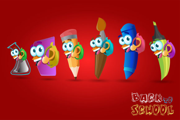 Funny Set of Cartoon School Supplies