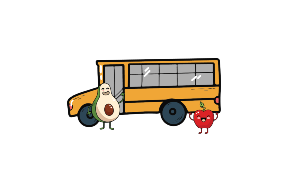 Kawaii Back to School Fruits Bus Svg Graphics