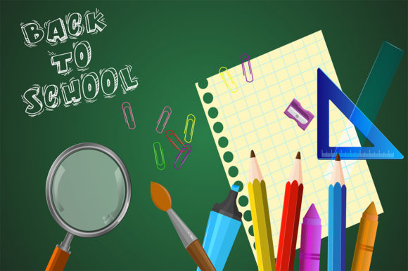 School Supplies Set with Colorful Pencil Graphics