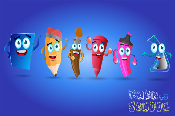 Vector Cartoon School Supplies Character