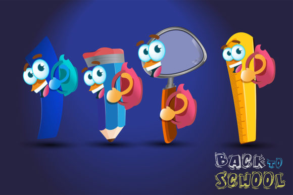 Vector Cartoon School Supplies Graphics