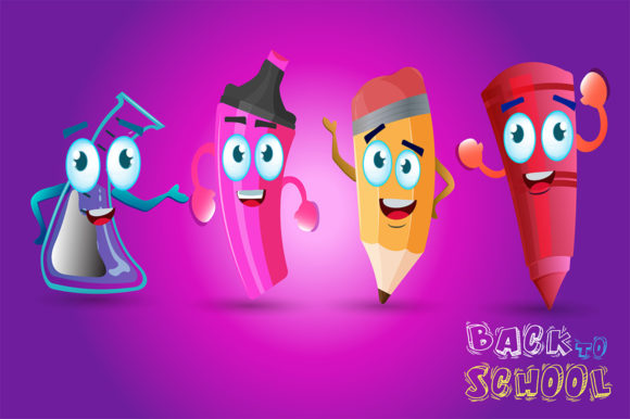 Vector School Supply Cartoon Character Graphics